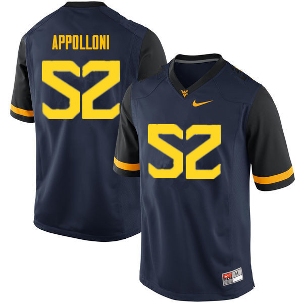 Men #52 Emilio Appolloni West Virginia Mountaineers College Football Jerseys Sale-Navy - Click Image to Close